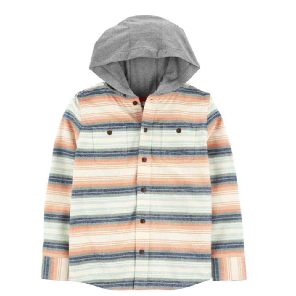 NWOT OshKosh B'Gosh Kid Cozy Flannel Hooded Top in Baja Stripe 3T Boys orange